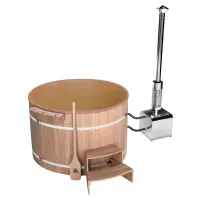 купель шишка с пластиковой вставкой 2000мм (бежевая чаша/светлый фасад) в комплекте печь