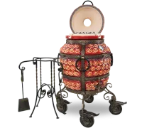 тандыр экотандыры эксклюзив шелковый путь, с откидной крышкой и колесами, 1 столик, красный